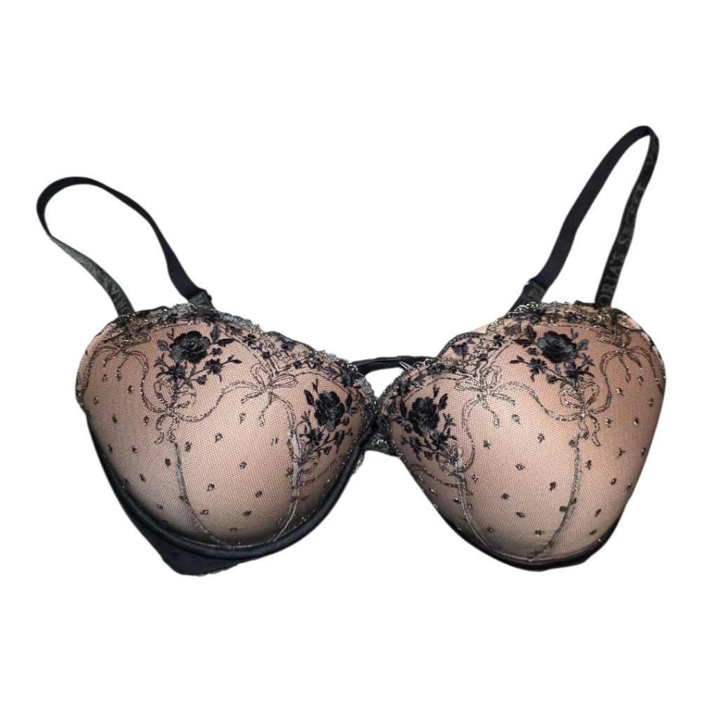 VICTORIA'S SECRET Lace Embroidered‎ Padded Underwire Push Up Bra - Size 36D
